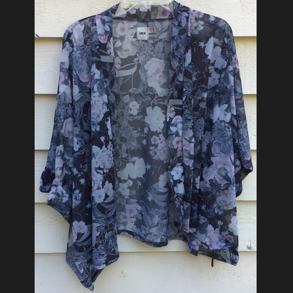 ASOS Kimono, Grey/White Floral, Size 10